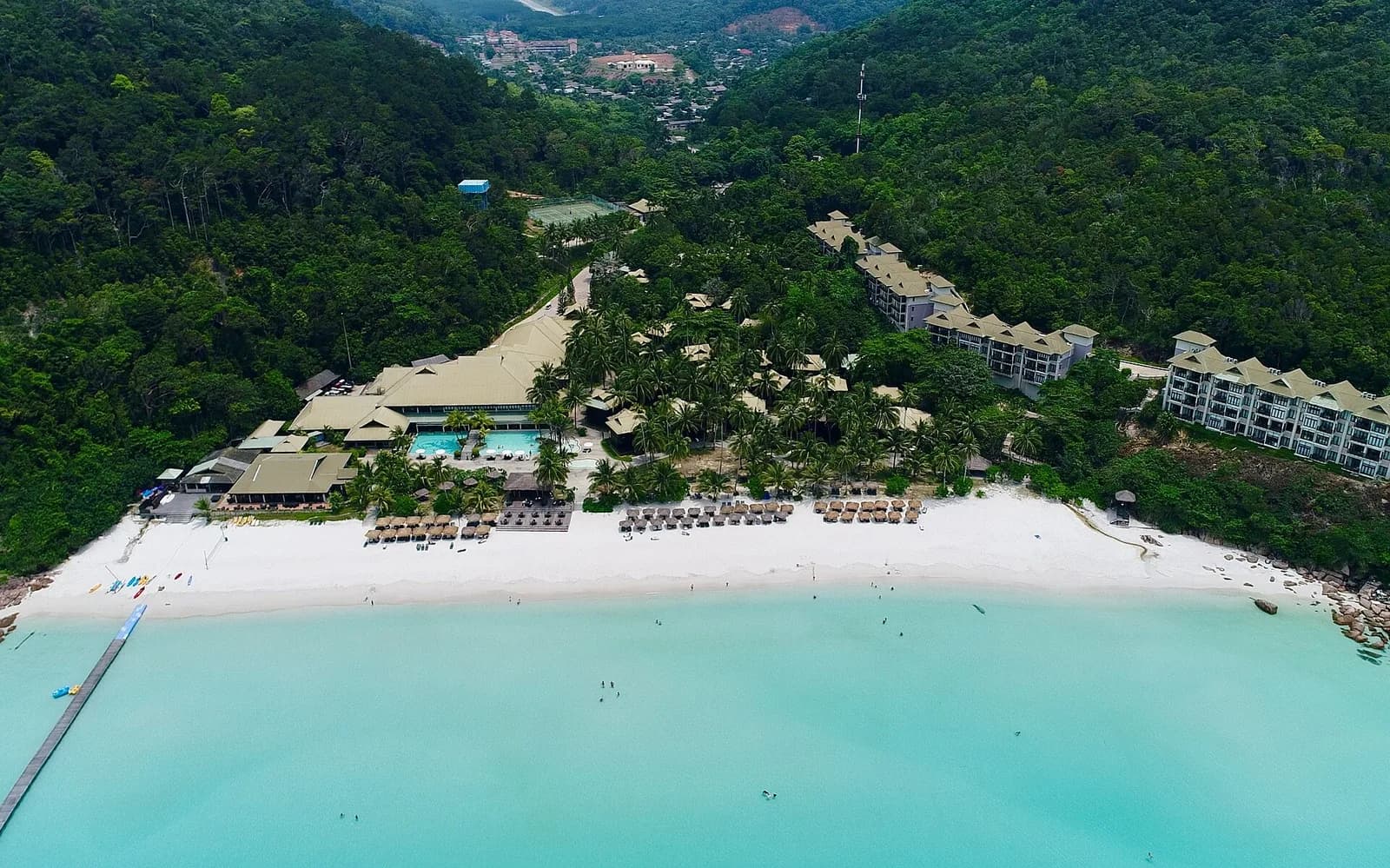 Aerial view of a resort beach on Pulau Redang